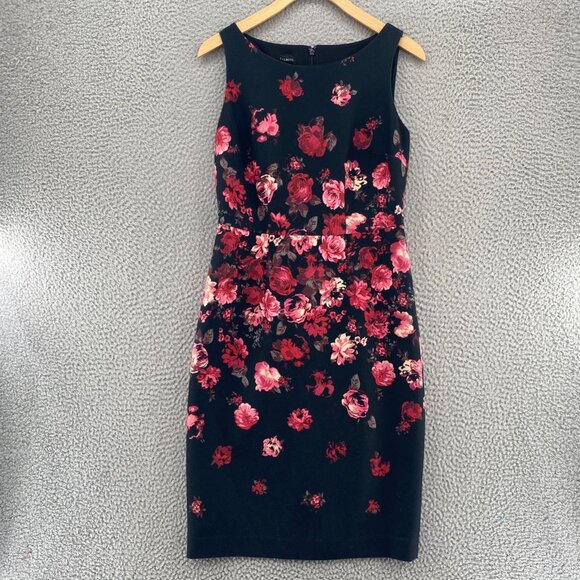 Talbots Dress Womens 2 Black Red Rose Floral Sheath Sleeveless Mini Stretch Work - Picture 1 of 12